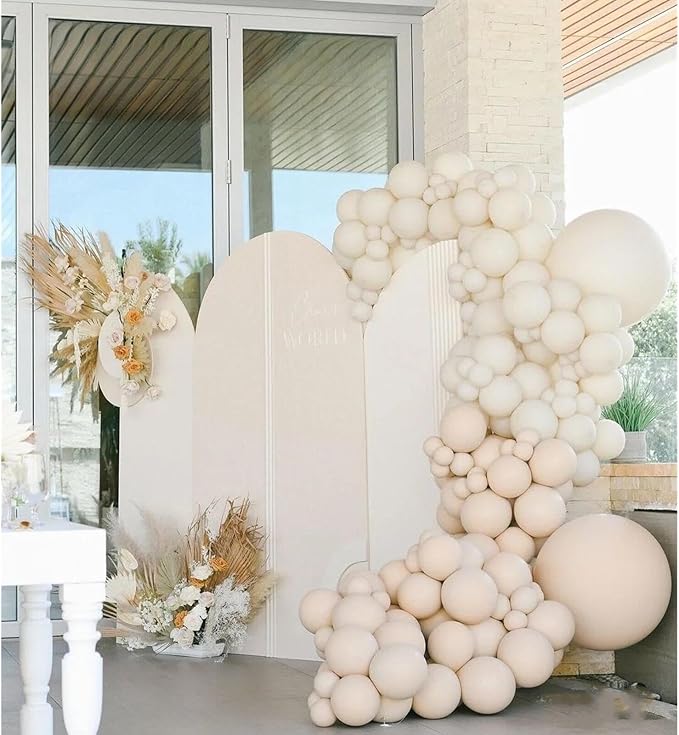 412pcs Sand White Balloon Garland Arch Kit 18 12 10 5 Inch Different Sizes Matte Neutral Latex Cream Balloons for Baby Shower Birthday Wedding Party Decoration