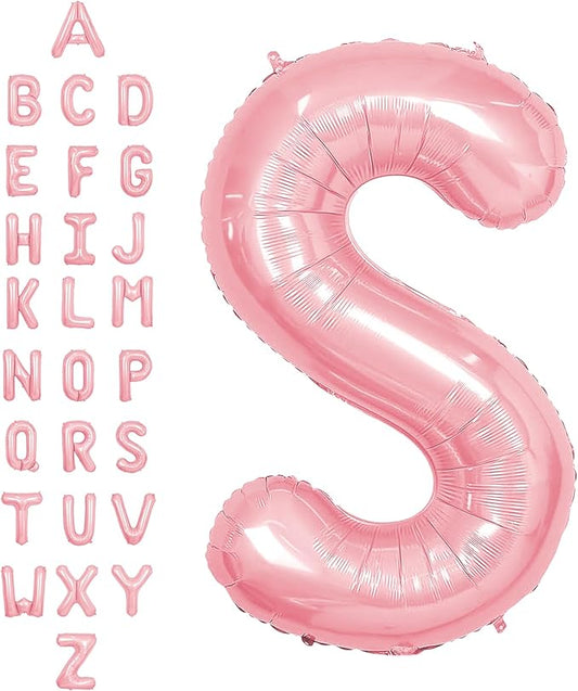 SUWEN 40 Inch Pink Large S Letter Balloons Big Foil Helium Letter Balloons A-Z Jumbo Mylar Happy Birthday Party Decorations for Girl Anniversary Party Supplies