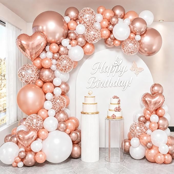 HILAVO Rose Gold Balloons Garland Arch Kit 18 10 5 In Rose Gold Heart Foil Balloon Pearl White Chanmpagne Rosegold Confetti Balloons for Girls Women Mothers Day Bridal Baby Shower Birthday Party Decor