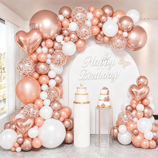 HILAVO Rose Gold Balloons Garland Arch Kit 18 10 5 In Rose Gold Heart Foil Balloon Pearl White Chanmpagne Rosegold Confetti Balloons for Girls Women Mothers Day Bridal Baby Shower Birthday Party Decor
