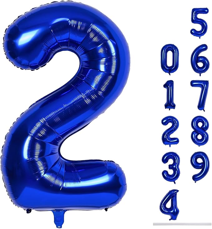 40" Balloon Number 2 Navy Blue, Large Dark Blue Foil Number Balloons Set 0-9, Royal Blue 2 Helium Balloons for Boys 2nd 12th 20th Birthday Anniversary Graduation Party Decoration Supplies