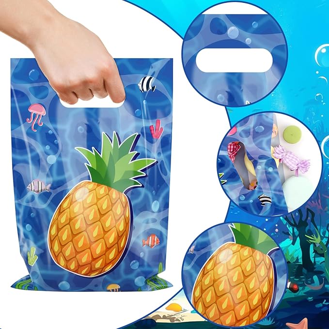 50 Pieces Pineapple Gift Bag Plastic Under The Sea Jellyfish Seaweed Bag Happy Birthday Party Gift Bags Party Favors for Kids Hawaii Theme Birthday Party Decoration Under The Sea Birthday Party Supplies