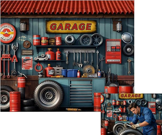 Kate 10x8ft Dad's Garage Decoration Photography Backdrops Vintage Automotive Parts Repair Shop Photo Background Children Baby Shower Backdrop