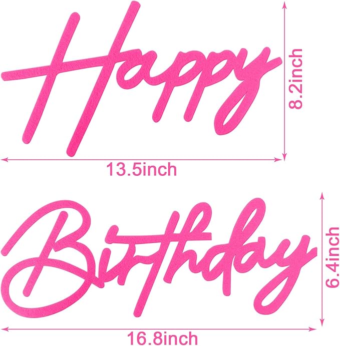 Happy Birthday Sign for Backdrop - Hot Pink Felt 'Happy Birthday' Letter Sign for Balloon Arch Backdrop Decorations