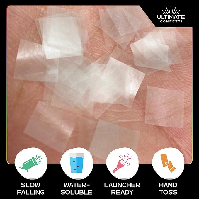 Ultimate Confetti, Biodegradable Dissolving Rice Paper Confetti Squares – Flame-Resistant and Water-Soluble Paper Confetti for Cannon and Launcher use – Best for Celebrations - 1 lb, 16 oz