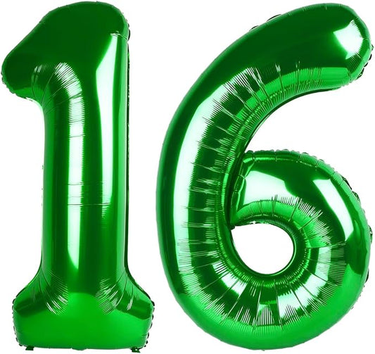 40 Inch Dark Green Number Balloons, 16th Birthday Decorations for 1 6 16 61, Large Foil Sweet 16 Balloons Number for Wedding Memorial Day's Photo Shoot Decoration