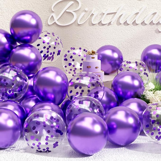 SUWEN Purple Metallic Balloons and Confetti Balloons Set 47PCS Latex Helium Chrome Dark Purple Balloon for Birthday Graduation Anniversary Party Decorations