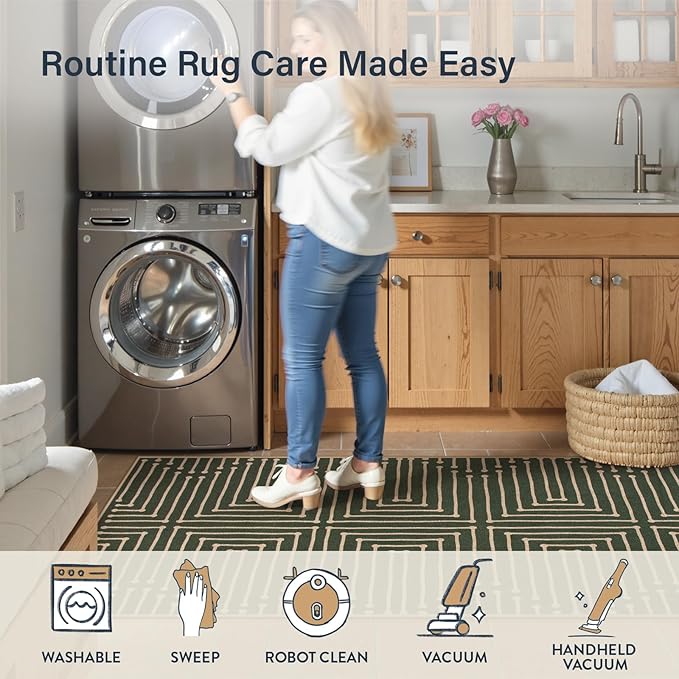 Lahome Maze Lines Easy Jute Kitchen Runner Rug, 2x8 Washable Hallway Runner Rug, Non Slip Green Indoor Outdoor Rugs for Entryway, Nature Front Door Carpet for Laundry Entry