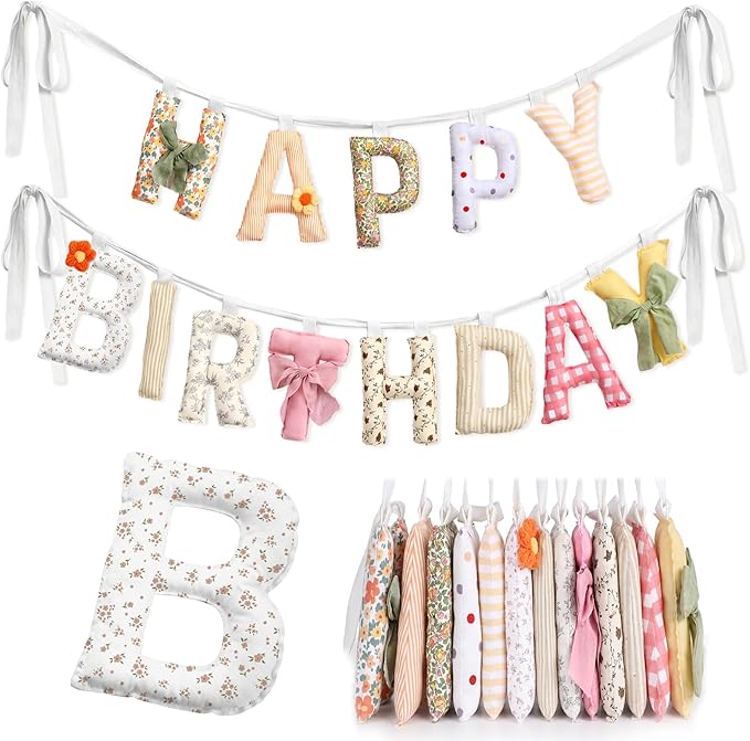 Suncalla Pre-strung Happy Birthday Banner Sign Reusable Felt Happy Birthday Garland Hanging Decorations Party Bunting Garland for Party Decor Photo Pro Home Backdrop (Flower,Flower Colors)