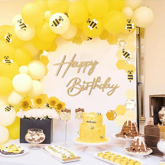 Champagne Happy Birthday Sign for Arch Backdrop - Glitter Happy Birthday Letters Felt Signs for Balloon Arch Party Backdrop Wall Decorations Remove Logo for Birthday Baby Shower