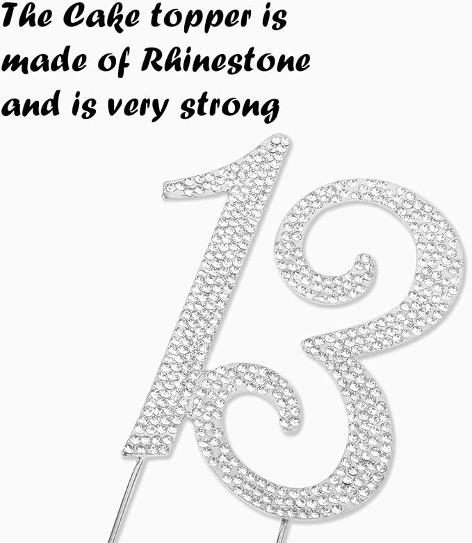 Bling Crystal Rhinestone 13 Birthday Cake Topper - Best Keepsake | 13th Party Decorations Silver