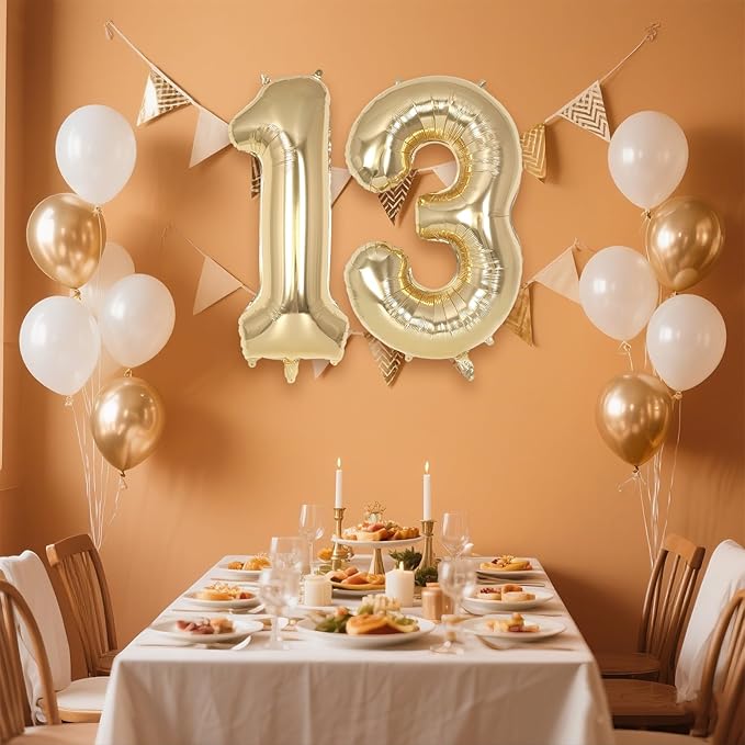 Champagne Large Number 13 Balloon, 40 Inch Light Gold Foil Helium Number Balloons, Giant Mylar Number 13 Balloons for 13 Years Old Birthday Party Anniversary Decorations (Champagne Gold 13)