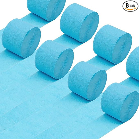 8 Rolls Blue Crepe Paper Rolls Party Paper Streamers Easter Party DIY Photo Booth Backdrop for Winter Birthday Baby Shower Wedding Party Decorations（Total 656ft, 1.8Inch x 82Ft/Roll）