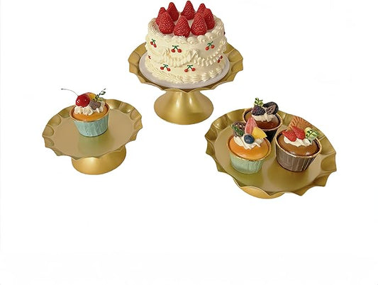 3 Pcs Metal Cake Stand Set, Scalloped Edge Cupcake Tray Dessert Display Platter, Decorative Serving Stand for Wedding, Birthday, Tea Party,Baby Show(Gold)