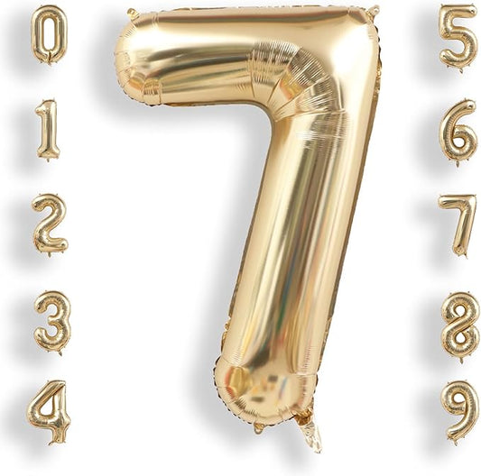 AULE 40 Inch Large 7 Balloon Numbers Light Gold, Big Foil Number Balloons, Giant Helium Happy Birthday Party Decorations for Man and Women, Huge Mylar Anniversary Party Supplies