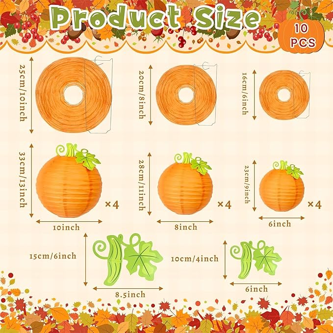 12Pcs Fall Thanksgiving Pumpkins Decorations Orange Paper Pumpkin Ball Decorations Lanterns Unique Design Perfect for Halloween Jack O Lantern Classroom Kitchen Party Indoor Outdoor