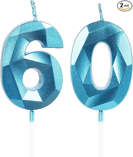 Number 60 Candles,60th Birthday Candles,Blue Happy Birthday Candle for Cake,3D Design Cake Topper Decorations for Men Birthday Party Wedding Anniversary Celebration Supplies