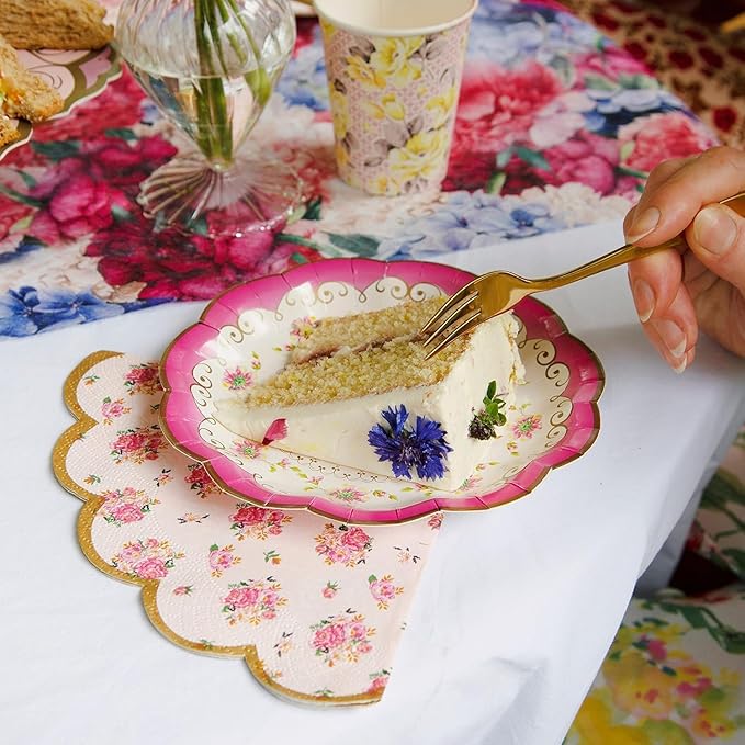 Talking Tables 144 x Vintage Floral Paper Plates Bulk Pack Pink Yellow, Truly Scrumptious Table Decorations, Disposable Tableware, Birthday, Mother's Day, Afternoon Tea Party, Baby Shower, 7’