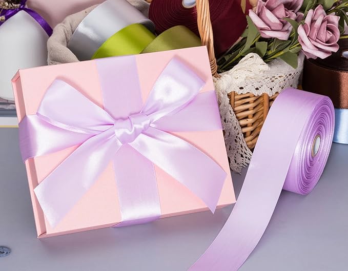 YASEO 1 1/2 Inch Lilac Solid Satin Ribbon, 50 Yards Craft Fabric Ribbon for Gift Wrapping Floral Bouquets Wedding Party Decoration