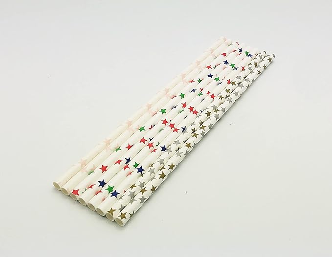 100 Pcs Colorful Disposable Straws, Star Drinking Straws, Rainbow Paper Straws for Juices, Shakes, Cocktail, Smoothies, Party Supplies (White)