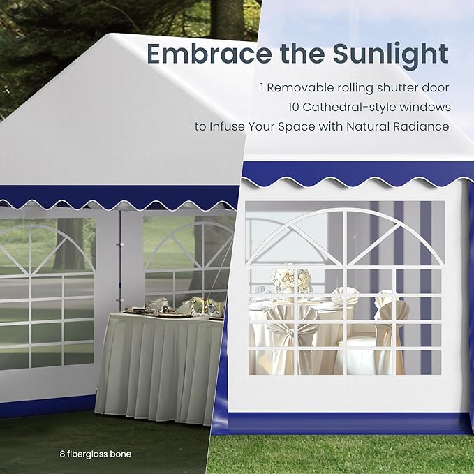 PHI VILLA 16x32 Outdoor Heavy Duty Party Tent, Large Party Canopy Wedding Event Tent with Removable Sidewalls & 4 Storage Bags for Patio Outdoor Garden Events, Blue