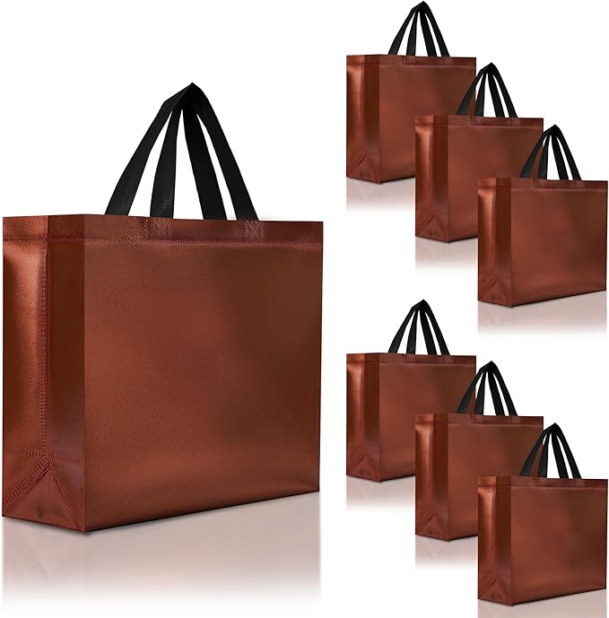Nush Nush Chocolate Gift Bags Large Size – Set of 30 Reusable Shiny Brown Gift Bags With Handles In Bulk For Small Business Use In Gifting Events, Birthdays - 13Wx5Dx11H