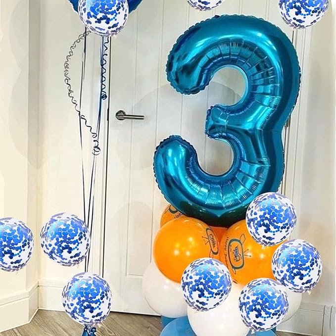 40 Inch Balloon Number 3 Blue, Large Foil Number Balloons Set 0-9, Digital 3 Helium Balloons for Boys Men 3rd 13th 30th Birthday Anniversary Graduation New Year's Eve Party Decoration Supplies