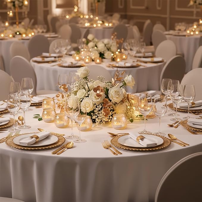 32 Pcs Gold Votive Candle Holders, Round Tea Light Candle Holders with Polka Dot Embossed, Gold Table Centerpieces for Weddings, Home Decor, Baby Shower, Special Occasions