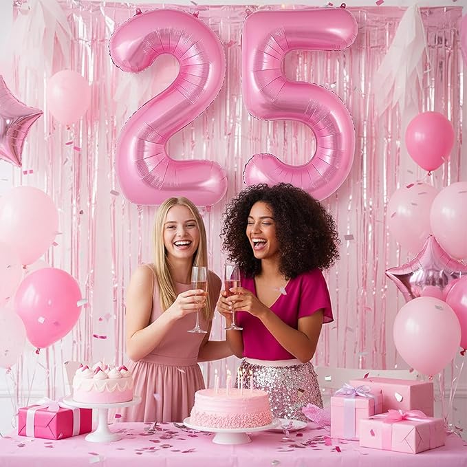 Pink Number 25 Balloons, Big Large Foil Number Balloons, Jumbo Giant Mylar Balloons for Birthday Party Decorations Supplies Anniversary (Number 25)