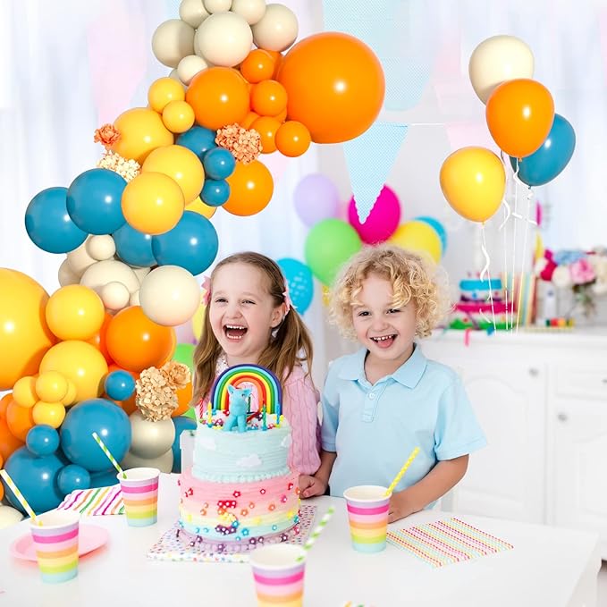 Yellow Orange and Blue Balloon Arch Kit, Blue Yellow Balloon Arch Garland Kit With Lemon Yellow, Orange and Teal Balloons Arch for Birthday Wedding Baby Shower Party
