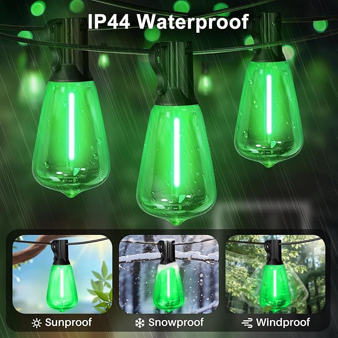 LAMPHOME 4-Pack 26Ft ST38 Green St Patrick's Day Patio Lights，Outdoor String Light with 12+1 Shatterproof LED Edison Bulbs, Waterproof String Lights for Bistro Christmas Party Decor