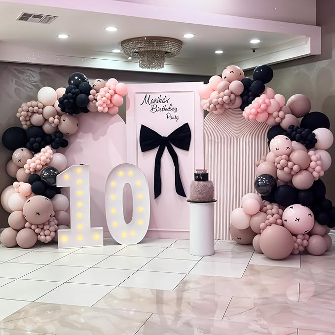 HILAVO Pink and Black Balloons Arch Kit Bow Balloon Garland Coquette Bow Balloons Ribbon Pastel Baby Light Pink Black Party Balloon for Coquette Birthday Wedding Baby Shower Bridal Shower Party Decor