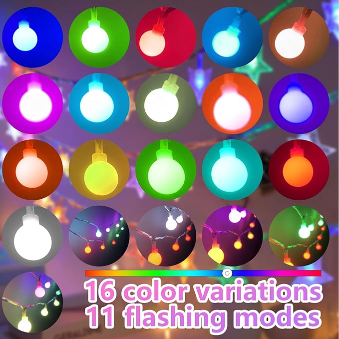 Led Globe String Lights Indoor, 33ft 11 Mode USB Color Changing String Lights Twinkle Lights with Remote Dimmable Rainbow for Classroom, Halloween, Room, Christmas