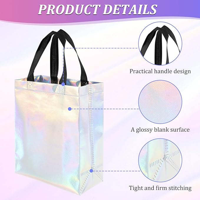 60Pcs Bulk Iridescent Glossy Gift Bags Medium Size, 8x4x10 Inch Holographic Reusable Gift Bags with Handles,Non-woven Gift Bags Bulk,Mix Color (20x Rose Gold,20x Golden Yellow,20x Iridescent Bags ) for Birthday, Wedding, Bachelorette, Party Favors, Hol...