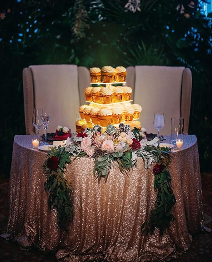 Jusalpha 4 Tier Square Cupcake Stand Serving Tray Acrylic Cupcake Tower - Ideal for Weddings Birthday Parties, Candy Bar Decor (Warm Power Charge : Battery)