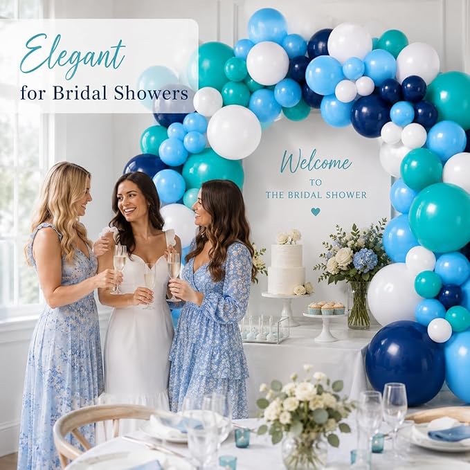 Teal Balloon Garland Arch Kit, Navy Blue Light Blue Teal White Turquoise Aqua Latex Balloons Garland Kit for Boys Girls Women Bridal Baby Shower Ocean Birthday Wedding Party Decorations Supplies