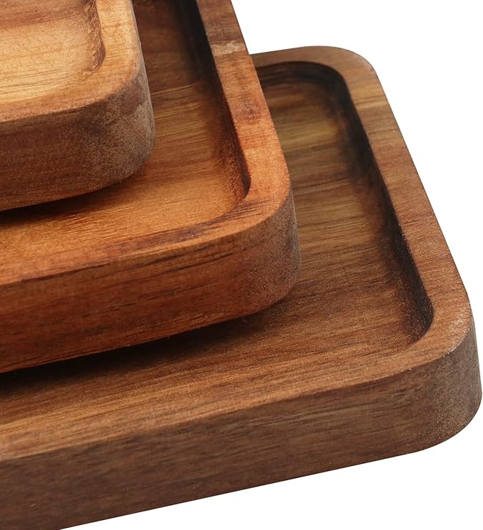 Wooden Serving Platter, 11.8 x 5.1 Inch, Set of 3, Acacia Wood Tray, Perfect for Serving Charcuterie, Desserts, Dips, Sushi, Parties, Family Gatherings, Weddings, and Home Decor, by GNIEMCKIN.