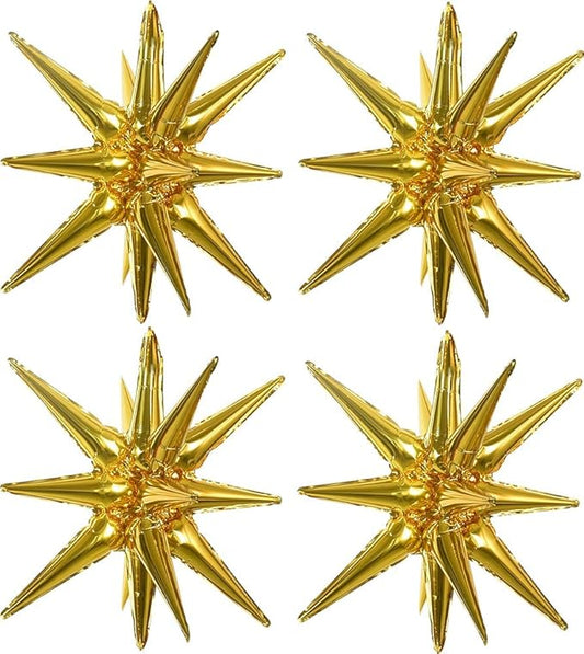 TONIFUL 4 Pcs 22inch 4D Huge Gold Star Balloons Explosion Star Mylar Foil Balloons for Party Supplies Backdrop Christmas,New Year,Birthday, Wedding,Photo Booth Ornament