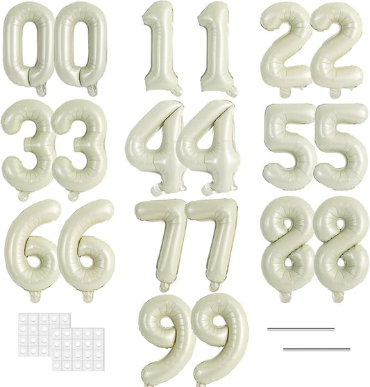 TONIFUL Number Balloons 16 Inch Cream White 2 Set 0-9 Number Mylar Foil Balloons 20 Pcs Custom digitalal for 2026 New Year Eve 2026 Birthday Party Engagement Graduations Anniversary Baby Shower Decor