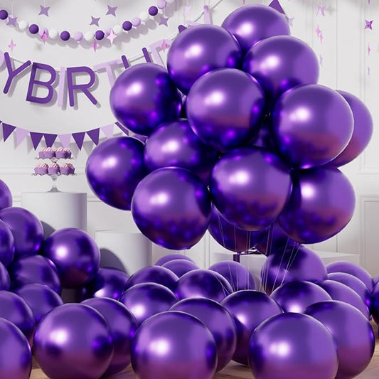 AULE Party Balloons 50 Pcs 12 inch Metallic Dark Purple Balloons Chrome Helium Shiny Latex Balloons Happy Birthday Graduation Gender Reveal Wedding Carnival Decoration