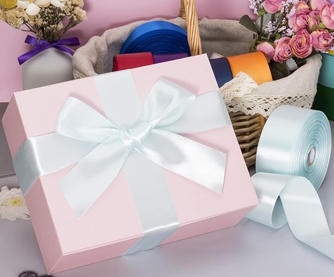 YASEO 1 1/2 Inch Light Blue Solid Satin Ribbon, 50 Yards Craft Fabric Ribbon for Gift Wrapping Floral Bouquets Wedding Party Decoration