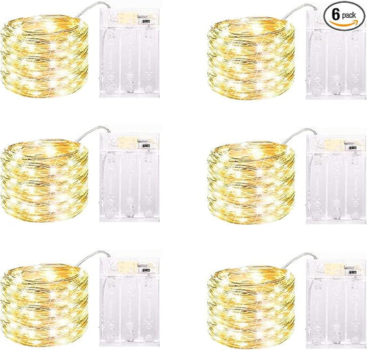 6 Pack LED Fairy Lights Battery Operated with Timer, 13FT 40LED Waterproof Firefly Lights Silver Wire Mini Twinkle String Lights for Wedding Christmas Birthday Party Mason jar Decorations, Warm White