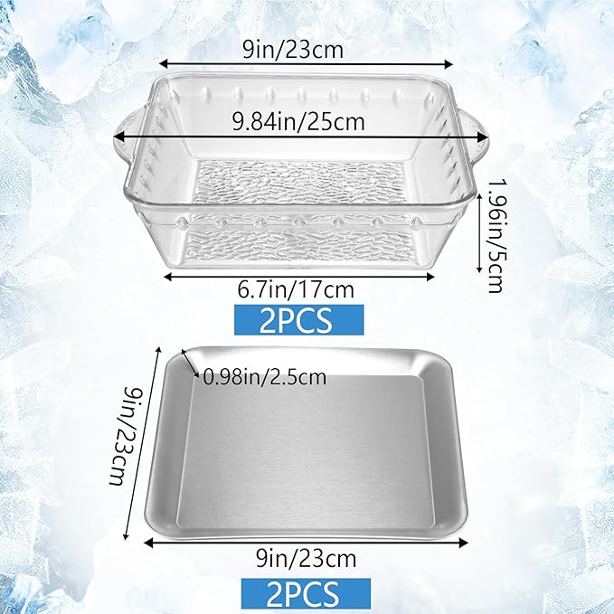 2 Sets 9" Chilled Serving Tray with Compartments Ice Chilled Charcuterie Platter Serving Cold Dish for Party, Charcuterie Dip Fruit Seafood Vegetable Salad Appetizer Shrimp Cocktail