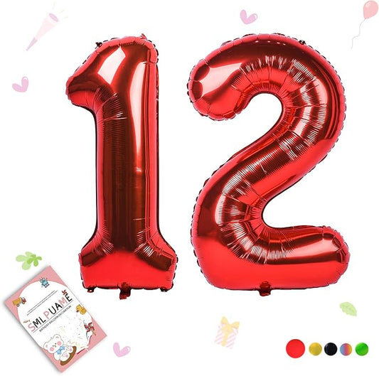 40 inch Number Balloon 0-9 Red Large Number 12 Balloons,Digital Balloons for Birthday Party Celebration Decorations Supplies, Helium Foil Number Balloons for Wedding Anniversary