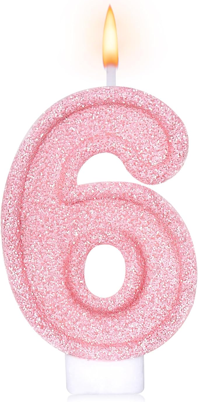 Cute Number 6 Birthday Candle, Glitter Pink Number Candles, Birthday Cake Topper Decoration, Party Supplies Anniversary Celebrations