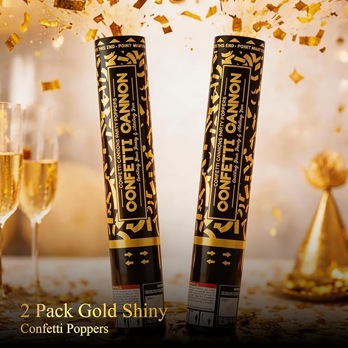 Gold Confetti Poppers Confetti Cannon 2 Pack Gold Foil Confetti 12 Inch Party Poppers for Wedding Birthday Graduation New Year’s Eve Party Decorations & Photo Props