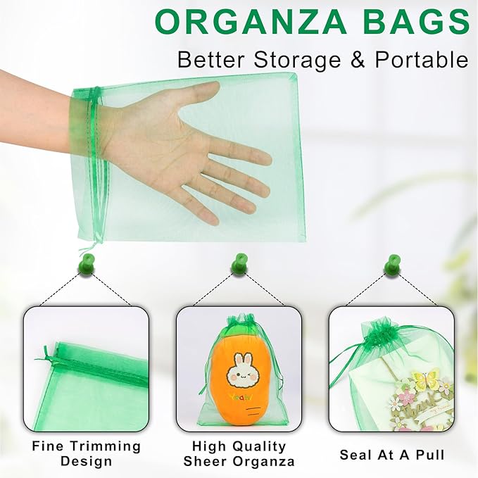 ANZNKU 50PCS Organza Bags 6x9 Large Green Gift Bags, Sheer Mesh Bag Drawstring Gift Pouches Packaging Bag for Goodie Jewelry Candy Sachet Soap Party Favors for Birthday Wedding Baby & Bridal Shower