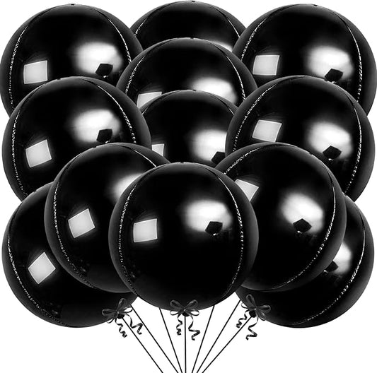 KatchOn, Huge Black Balloons - 22 Inch, Pack of 12 | Round 4D Black Foil Balloons for Black Birthday Decorations, Prom Decorations 2026 | Graduation Decorations 2026, Bachelorette, Baby Shower