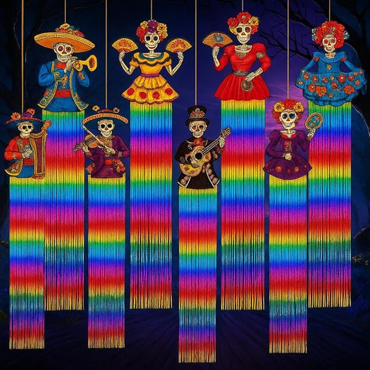 KatchOn, Halloween Fringe Curtain with Skeleton Cutouts – Pack of 8 | Day of Dead Hanging Decorations Indoor | Halloween Decorations Indoor for Fringe Backdrop | Day of The Dead Backdrop