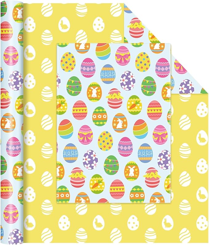 WERNNSAI Easter Wrapping Paper Roll - 1 Roll 17” x 33 ft Blue Easter Egg Wrapping Paper for Kids Large Gift Wrap for Spring Birthday Baby Shower DIY Craft Party Decor Cute Egg Wraps
